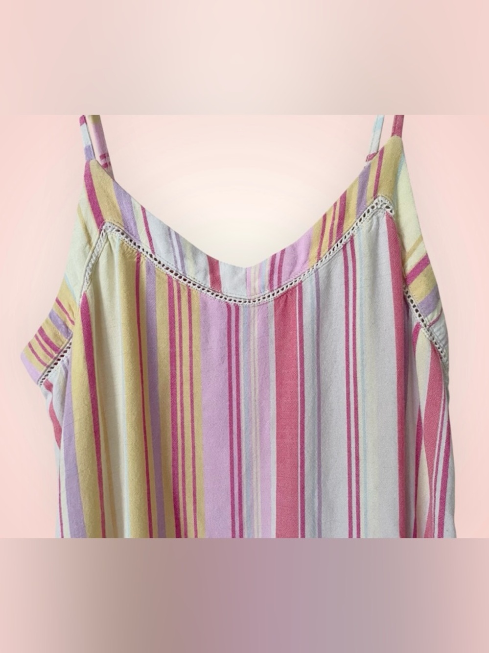 PJ Salvage ‘Staycation’ Mini Shift Ruffle Hem Slip Dress in Pink Stripes, M/L - Picture 9 of 10